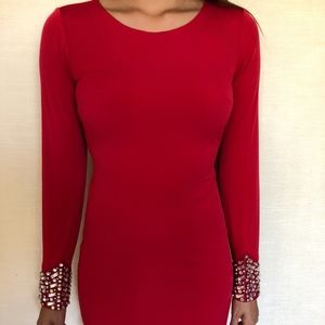 Long Sleeve Rhinestone Cuffed Dress